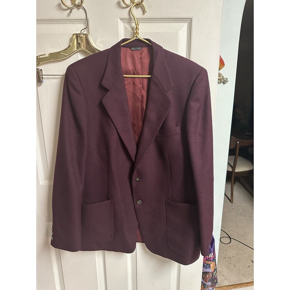 VNT Mens Red Burgendy Classic Wool Sport Coat Blazer Jacket Large 44r 70s Oleg